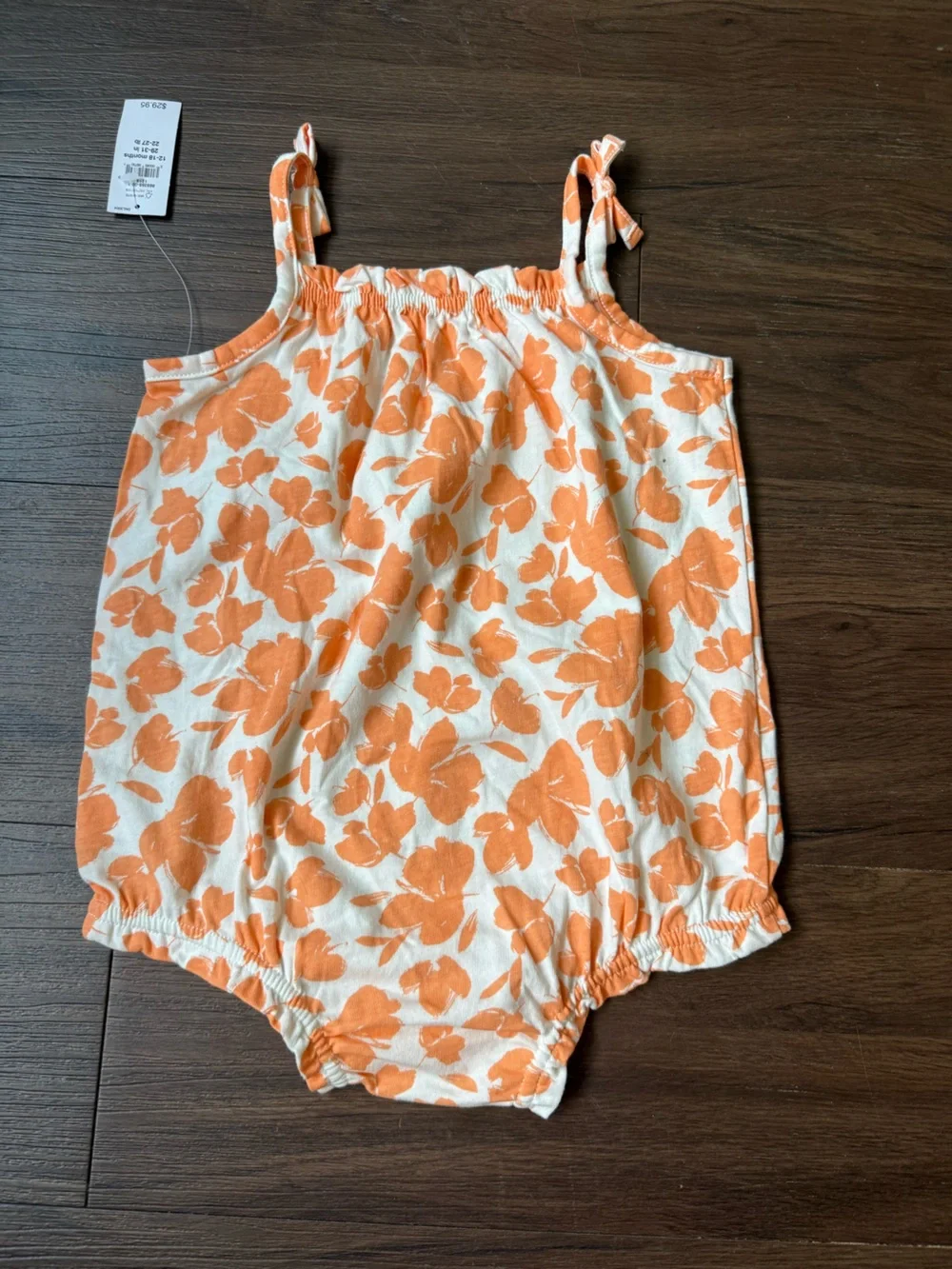 NWT Gap Baby Bubble Shorty One Piece Orange Coral Floral Baby Romper 12-18 mths